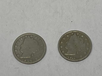1904, 1911  LIBERTY V NICKELs