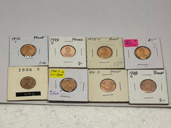 Assorted Years Lincoln Cents Unc. Proofs - 8 Coins