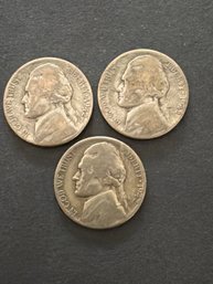 1942 S War Time Jefferson Nickel Lot Of 3