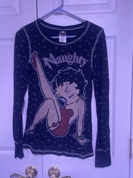 Betty Boop Naughty Thermal Shirt Black Starburst Graphic Long Sleeve Junior 11-13