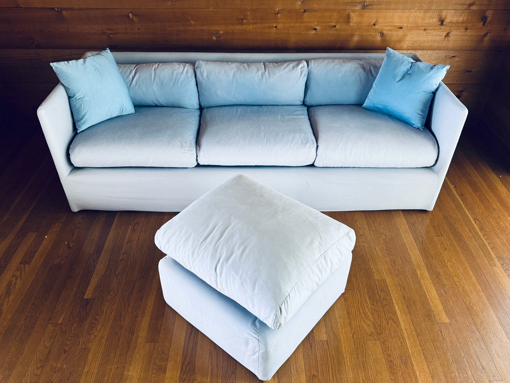 Vintage John Saladino Slip Covered Robins Egg Blue Couches Of