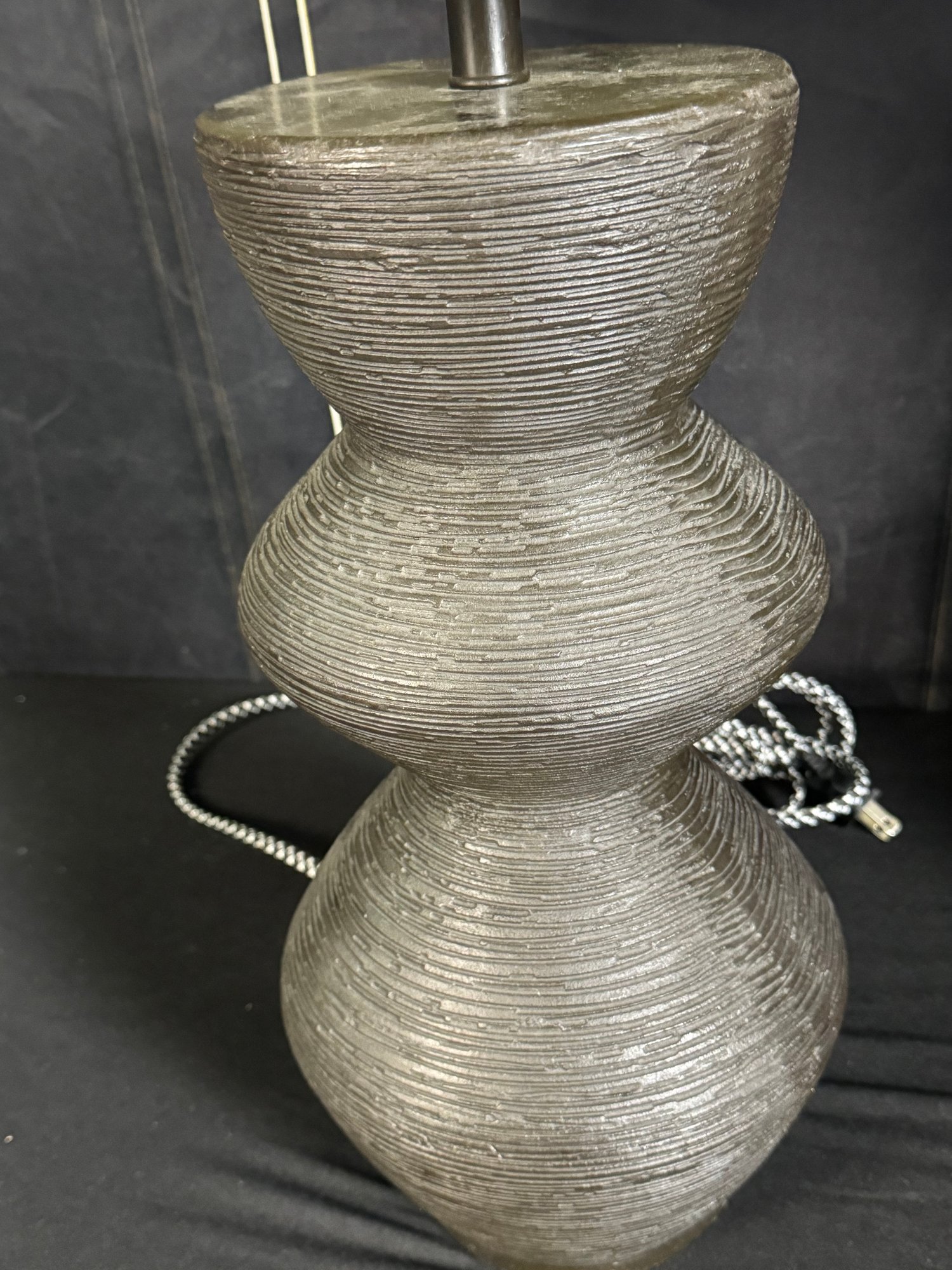 Pair Of Visual Comfort Black Aged Iron Utopia Table Lamps With Cream