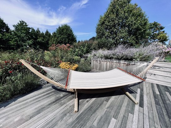 Pawleys Island Rope Hammock On Roman Arc Stand With Custom Fabric