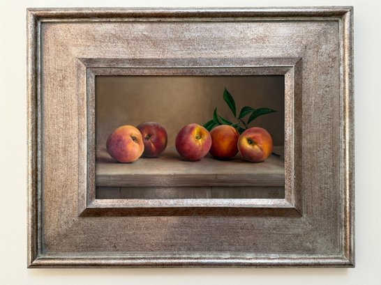 Framed Signed Oil On Board - Peaches In Reflection - Johan De Fre - Purchased For $4500.00