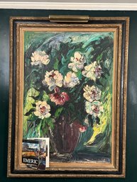 Large Framed Signed Oil On Canvas - Emeric Vagh Weinmann - Pivoines