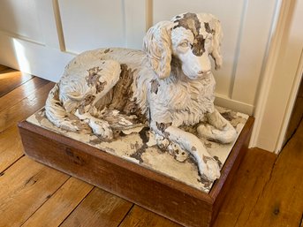 Concrete English Setter Dog On Concrete Base With Wood Frame On Wheels