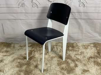 Scandinavian Style Side Chair - Prouve Replica, White Frame, Navy Seat & Back