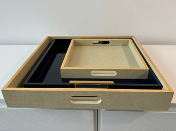 Set Of Three Nesting Trays - Seagrass Green & Royal Blue