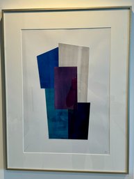 Framed, Signed Paper Shapes Artwork - BML 2018, Navy, Aqua, Purple, Silver