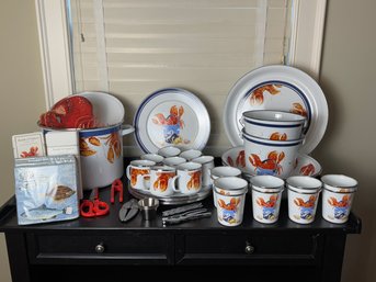 Sizable White Metal With Silver Accent Lobster Bake Collection