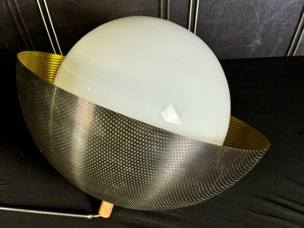 Large Metal Shade Ceiling Light With Oil-Rubbed Bronze Stem & White Glass Cover