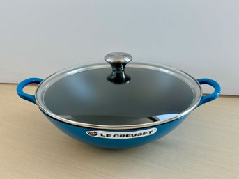 Stunning Marseille Blue Le Creuset Wok With Clear Glass Lid