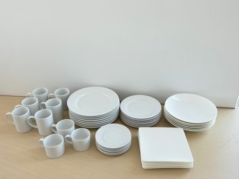 Large Assortment Of White Crate & Barrel Dishware