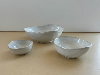 Trio Of Ornate White Ceramic Nest Serving Bowls Bowls