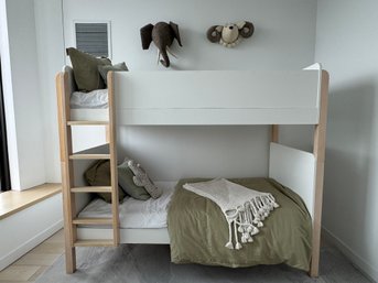 Modern White & Natural Wood Convertible Bunk Bed Set