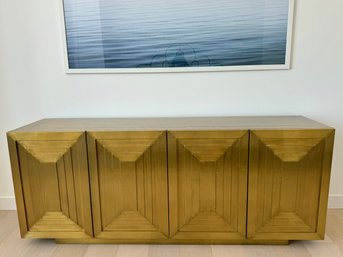 Gold Tin Clad Wood Sideboard With Four Doors & One Shelf Per Door