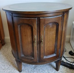 Vintage Wooden 2-Door Drum Table On Square Tapered Legs, 22' Diam X 22'H