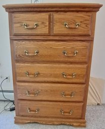 Quality American Heirloom Oak 5-Drawer Dresser, Secrete Storage & Mirror Under Lid, 35.5' X 17.5' X 52'H