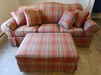 Sofa & Matching Ottoman Red/Blue Plaid Upholstery Sofa: 90' X 38' X 38'H, Ottoman: 40.5' X 27.5' X 18.5'H