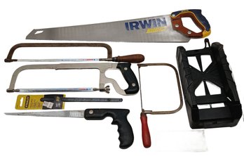 7 Pcs Hand Saws - Irwin Crosscut, 2-Hacksaws & Replacement Blades, Coping Saw, Keyhole Saw & Mitre Box