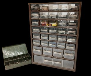 2 Pcs - 35-Drawer Metal Storage Unit With Electrical Fasteners And Metal Tin With Springs, As Pictured