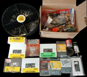 Large Lot Of Asst Screws, Nails, Electrical Parts & Hole Saws, As Pictured