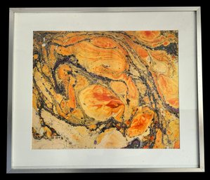 Gorgeous Vintage Matted & Framed Abstract Pour Marbling Artwork Signed John 1979, 28/.25' X 24.25'H