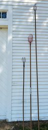 Antique Pole Apple Pickers, 2-Antique Longest 13 Ft! One Newer, As Found In Barn