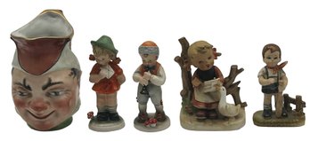 5 Pcs - 4 Vintage Hummel Style Figurines And Toby Style Mug