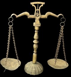 Antique Brass Balance Scales, 9.5' X 3' X 9.75'H
