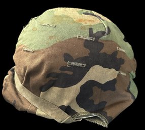 US Military Metal Helmet - With Chin Strap And Camouflage Cover - Missing Liner