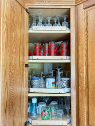 Upper Corner Kitchen Cabinet Filled With Glassware & Mugs, As Pictured