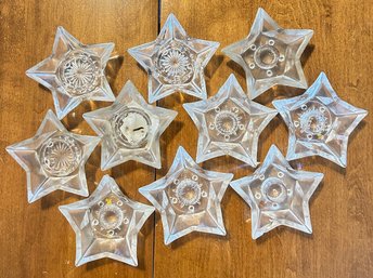 10 Pcs Clear Glass Star Shaped Candle Holders, 4-Votives And 6-Candlesticks, Each 4.5' Diam.
