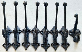 8 Pcs Vintage New Black Cast Iron Single Coat Hat Hooks, 7-Similar And Other