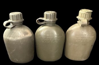 Three Green Plastic Military Canteens