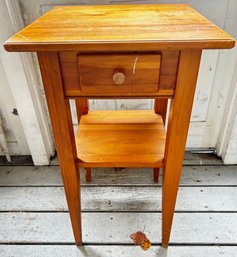 Vintage MCM Maple Single-Drawer Tiered Bedside Stand On Tapered Legs, 17' Sq X 29.5'H