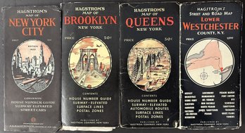 Four Antique & Vintage Hagstrom Maps: 1923 New York City - Queens- Brooklyn & Lower Westchester County