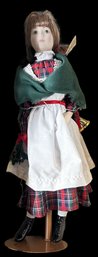 Vintage Franklin Heirloom 15'H Porcelain Face Doll & Stand, 'The Holly And Mistletoe Girl', In Original Box