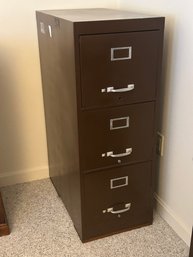 Vintage 3-Drawer Brown Metal Letter Size Filing Cabinet, With Content