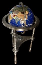Vintage Kalifano Gemstone World Globe On Stand, 18' Diam. X 36'H