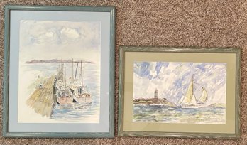 2 Pcs Framed Original Watercolors Paintings Of Sailboats, Both By Les Shauf, Largest 21' X 24.5'H