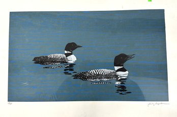 Signed And Numbered Print Of A Watercolor Of Two Loons - Print Is 22' X 15' - Un-matted