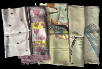 5 Pcs Ladies 100% Japanese Silk Scarves, As Pictured