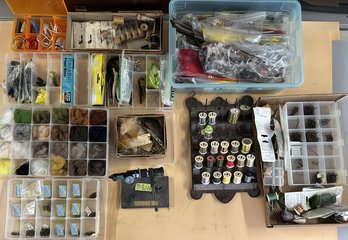 Very Large Lot Of Fly Tying Equipment And Materials Plus A Fly Tying Vise
