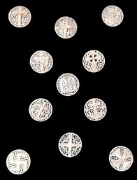 Set Of Eleven Custom Carved Religious Theme Buttons - 'from The Holy Land' - Buttons Are 1.25' In Diameter