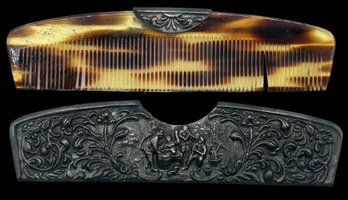 Vintage Silver Plated Repousse Comb Case Marked Denmark, 4-7/8'L