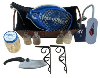 Totally Unrelated Lot Of Misfit Goods - Metal Cache Pot, Desk Light, Knife, Bottles & Brackets, AS Pictured