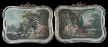 Elegant Pair Gilt Framed 18thC Era French Prints By Arthur L Cox, Each 20' X 15.5'H