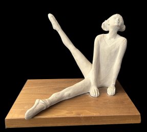 Vintage 1978 Signed Austin Productions Durastone Ballerina Sculpture On Walnut Base, 8.75' X 6.5' X 7'H
