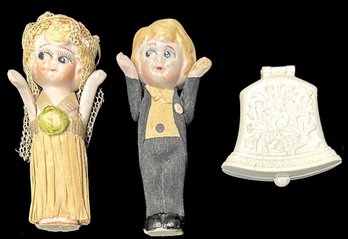 Pair Of Vintage Wedding Cake Toppers - Bride & Groom Plus A Vintage Wedding Favor Holder